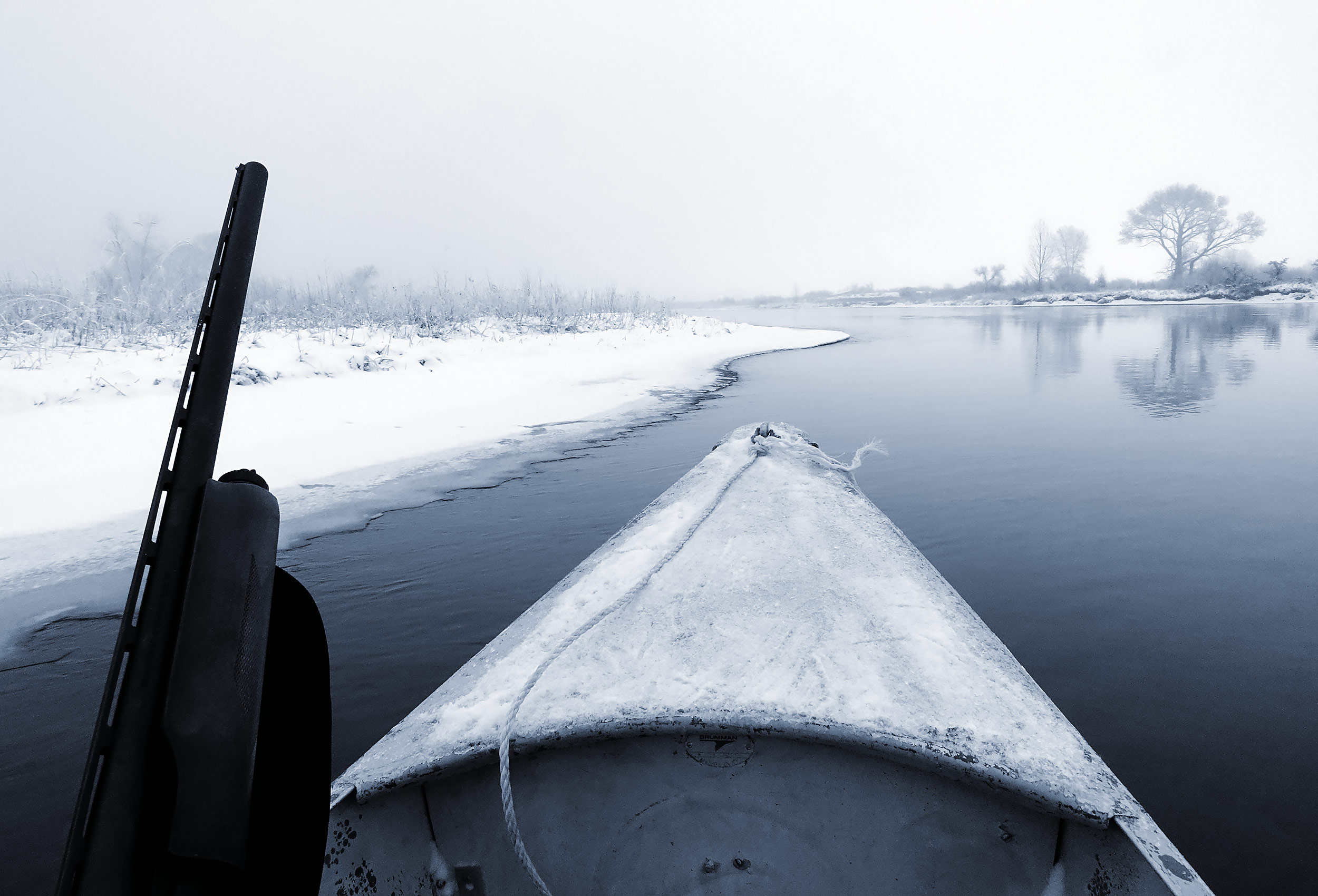 Drifting in a Grumman Sports Canoe during a winter duck hunt