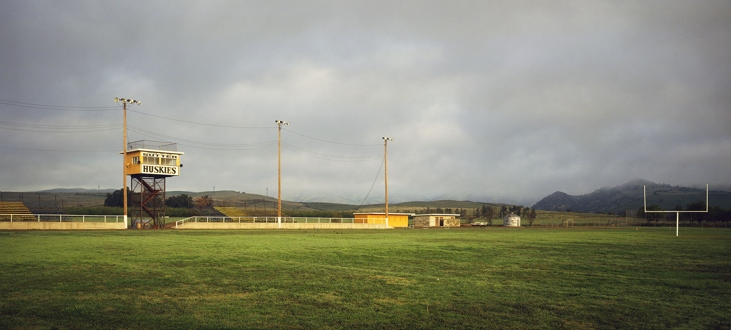 Empty high school football field in Sutter, California