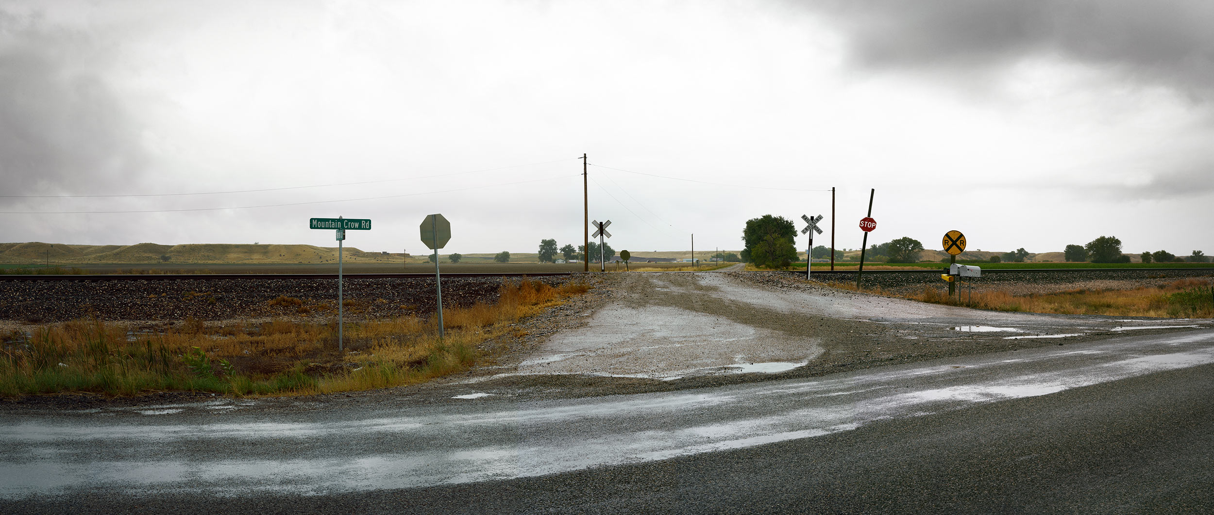 Railroad crossing in the town of Crow Agency, Montana